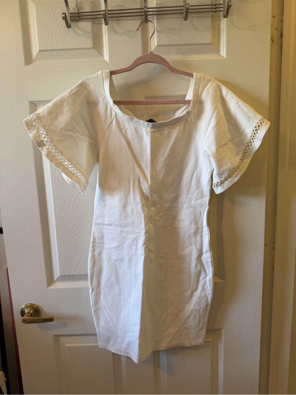 Shinestar White Short Sleeve Mini Dress with Lace Trim